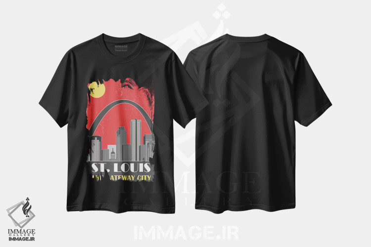تیشرت مشکی طرح دار سنت لوئیس، قرمز، تزئینی اثر فلای گرافیکس | فروشگاه ایماژ