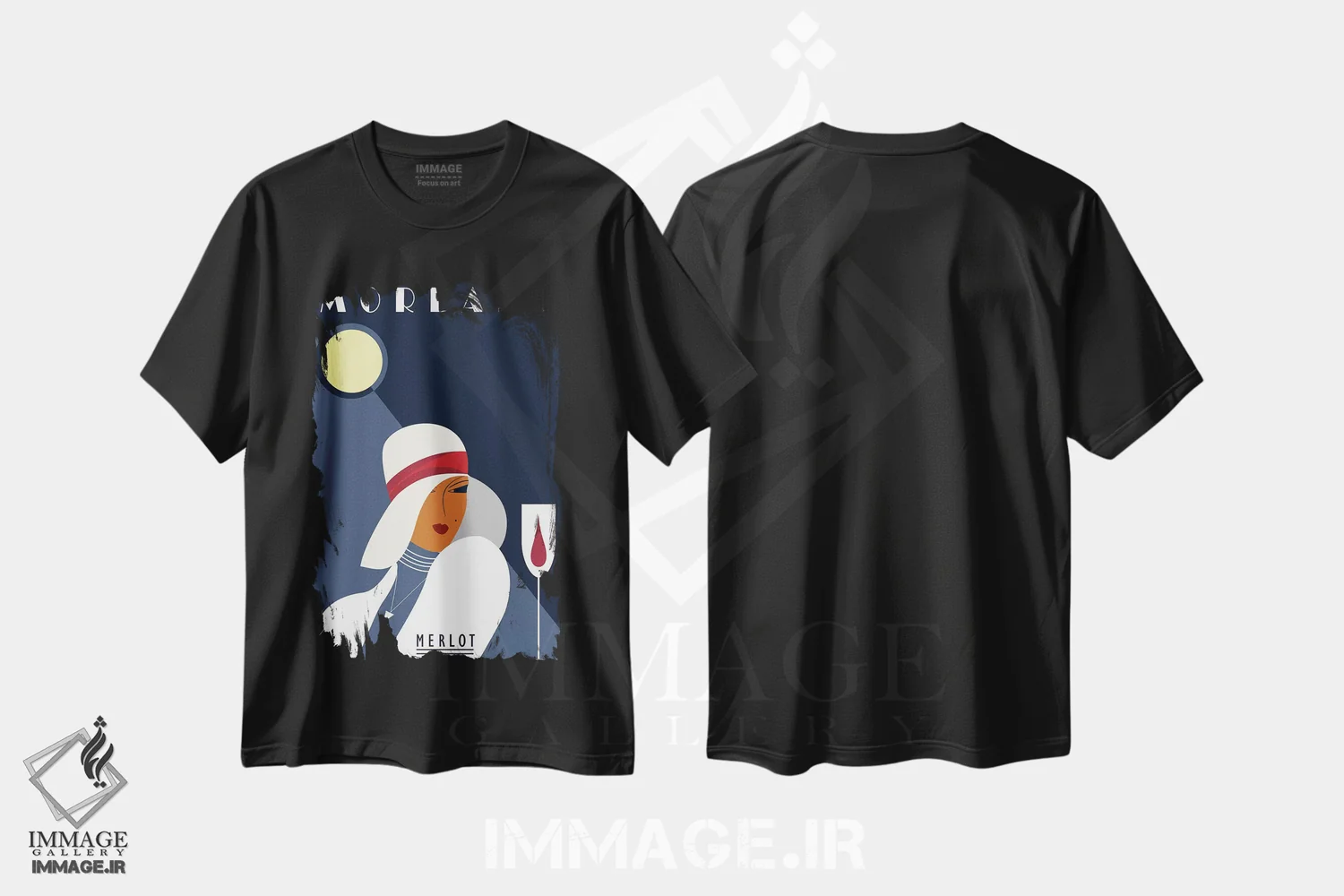 تیشرت مشکی طرح دار مرلو مورلان، تزئینی اثر فلای گرافیکس | immage.ir