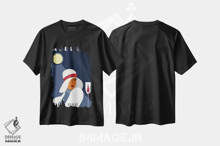 تیشرت مشکی طرح دار مرلو مورلان، تزئینی اثر فلای گرافیکس | immage.ir