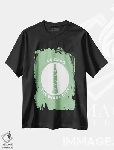 تیشرت مشکی طرح دار شیکاگو، دایره ای، تزئینی اثر فلای گرافیکس | فروشگاه ایماژ