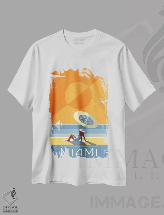 تیشرت سفید طرح دار میامی، تزئینی اثر فلای گرافیکس | فروشگاه ایماژ