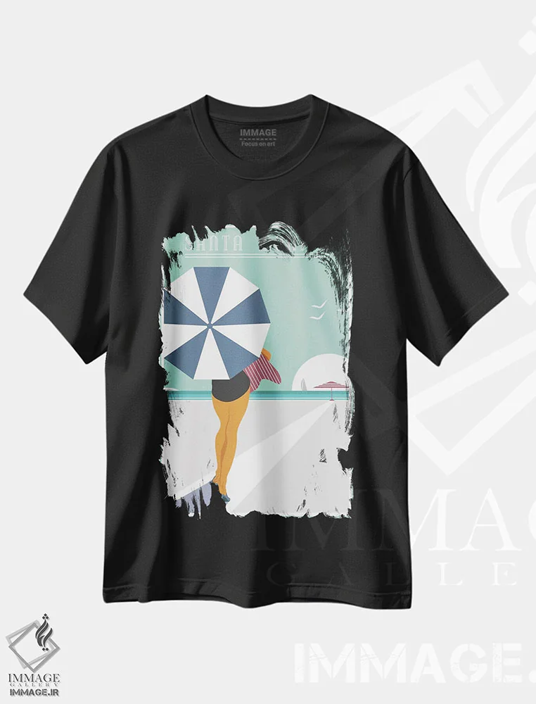 تیشرت مشکی طرح دار سانتا مونیکا، تزئینی اثر فلای گرافیکس | فروشگاه ایماژ