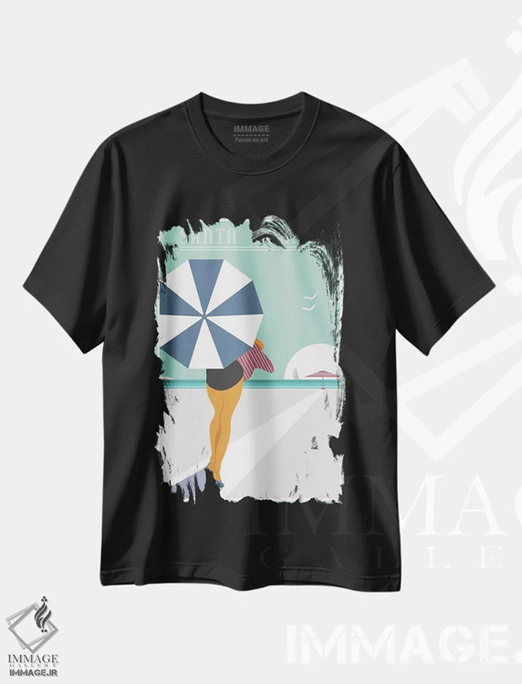تیشرت مشکی طرح دار سانتا مونیکا، تزئینی اثر فلای گرافیکس | فروشگاه ایماژ