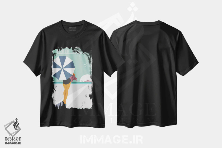 تیشرت مشکی طرح دار سانتا مونیکا، تزئینی اثر فلای گرافیکس | فروشگاه ایماژ