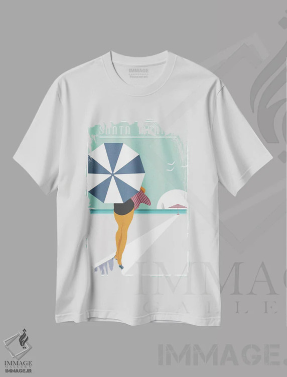 تیشرت سفید طرح دار سانتا مونیکا، تزئینی اثر فلای گرافیکس | immage.ir