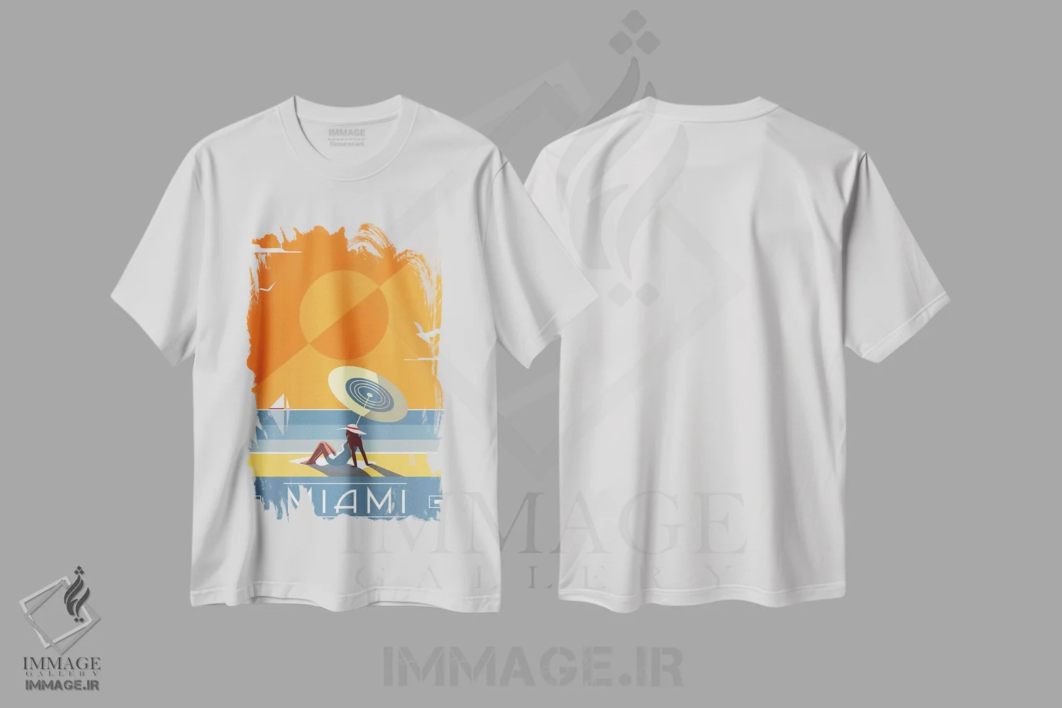 تیشرت سفید طرح دار میامی، تزئینی اثر فلای گرافیکس | فروشگاه ایماژ
