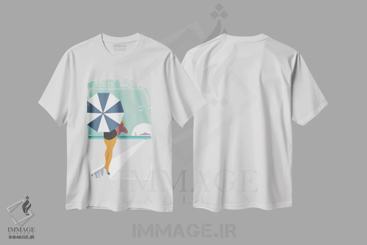 تیشرت سفید طرح دار سانتا مونیکا، تزئینی اثر فلای گرافیکس | immage.ir