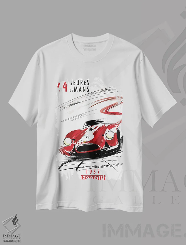 تیشرت سفید طرح دار فراری ۲۴ ساعته لمان، تزئینی اثر فلای گرافیکس | فروشگاه ایماژ