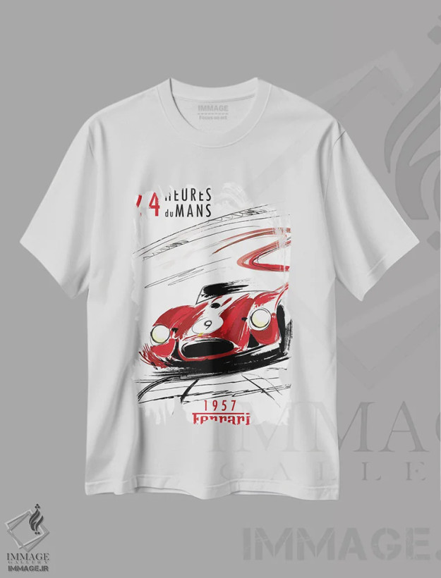 تیشرت سفید طرح دار فراری ۲۴ ساعته لمان، تزئینی اثر فلای گرافیکس | فروشگاه ایماژ