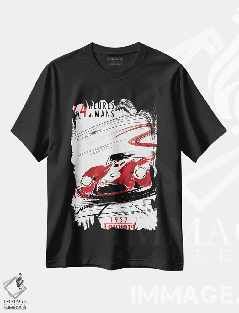تیشرت مشکی طرح دار فراری ۲۴ ساعته لمان، تزئینی اثر فلای گرافیکس | immage.ir
