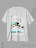 تیشرت سفید طرح دار هنر پورشه ۲۴ ساعته لمان، تزئینی اثر فلای گرافیکس | immage.ir