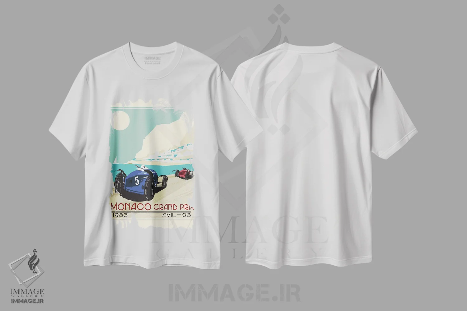 تیشرت سفید طرح دار گرندپری موناکو ۱۹۳۳، تزئینی اثر فلای گرافیکس | فروشگاه ایماژ