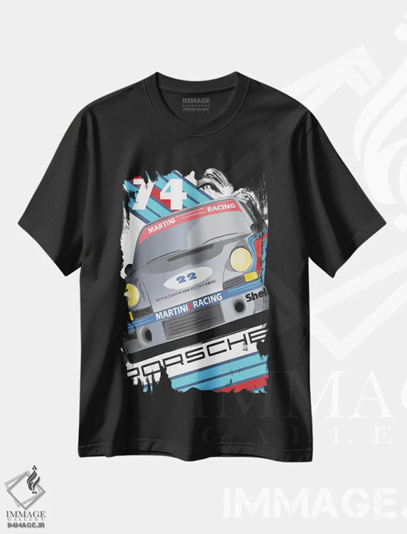 تیشرت مشکی طرح دار ۹۱۱ پورشه ۱۹۷۴ ۲۴ ساعته لمان، تزئینی اثر فلای گرافیکس | immage.ir