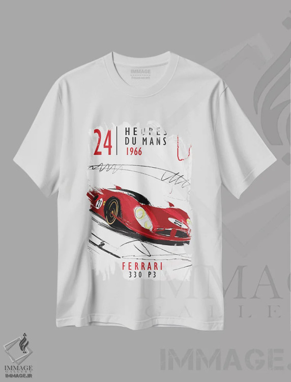 تیشرت سفید طرح دار فراری در برابر فورد، هنر دیجیتال اثر فلای گرافیکس | immage.ir