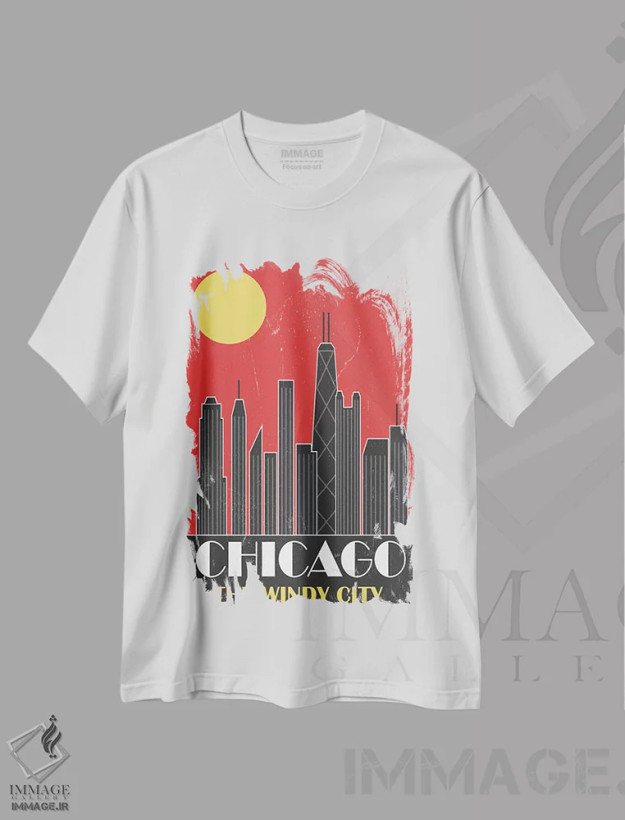 تیشرت سفید طرح دار شیکاگو، قرمز، تزئینی اثر فلای گرافیکس | فروشگاه ایماژ