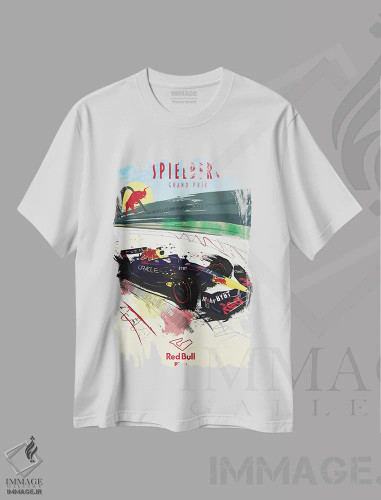 تیشرت سفید طرح دار پوستر فرمولا یک مکس ورشتاپن، پیست ردبول، هنر دیجیتال اثر فلای گرافیکس | فروشگاه ایماژ