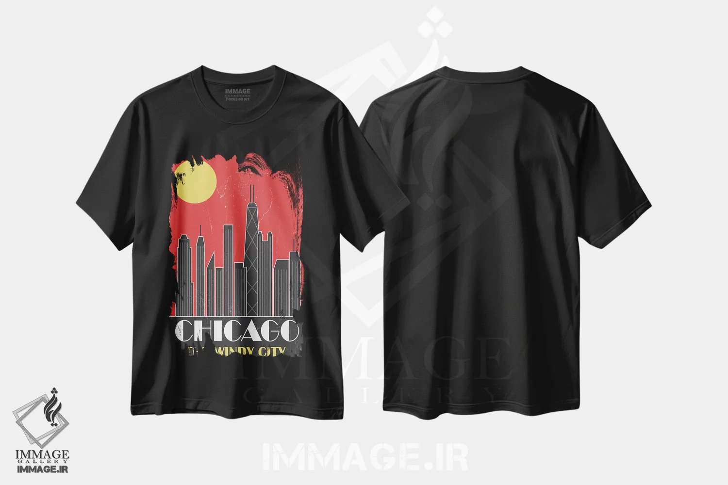 تیشرت مشکی طرح دار شیکاگو، قرمز، تزئینی اثر فلای گرافیکس | immage.ir