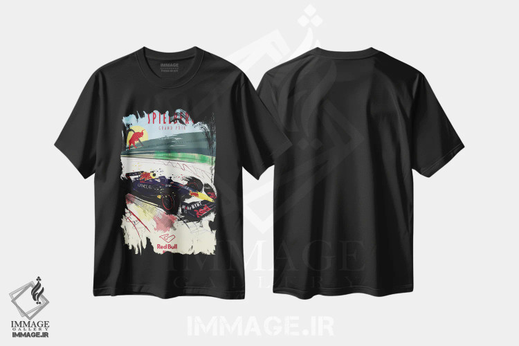 تیشرت مشکی طرح دار پوستر فرمولا یک مکس ورشتاپن، پیست ردبول، هنر دیجیتال اثر فلای گرافیکس | immage.ir