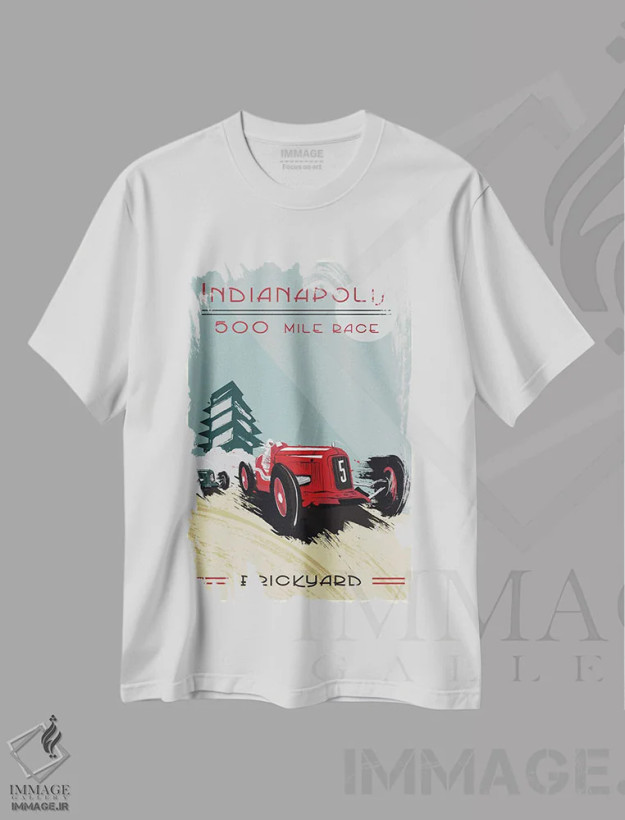 تیشرت سفید طرح دار ایندیاناپولیس ۵۰۰، بریک یارد ۵۰۰، هنر دیجیتال اثر فلای گرافیکس | فروشگاه ایماژ