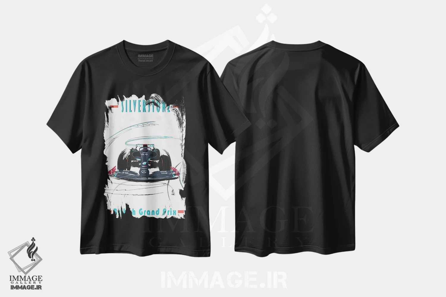 تیشرت مشکی طرح دار پوستر فرمول یک لوئیس همیلتون، سیلورتون، هنر دیجیتال اثر فلای گرافیکس | فروشگاه ایماژ