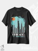تیشرت مشکی طرح دار شیکاگو، آبی آسمانی، تزئینی اثر فلای گرافیکس | immage.ir