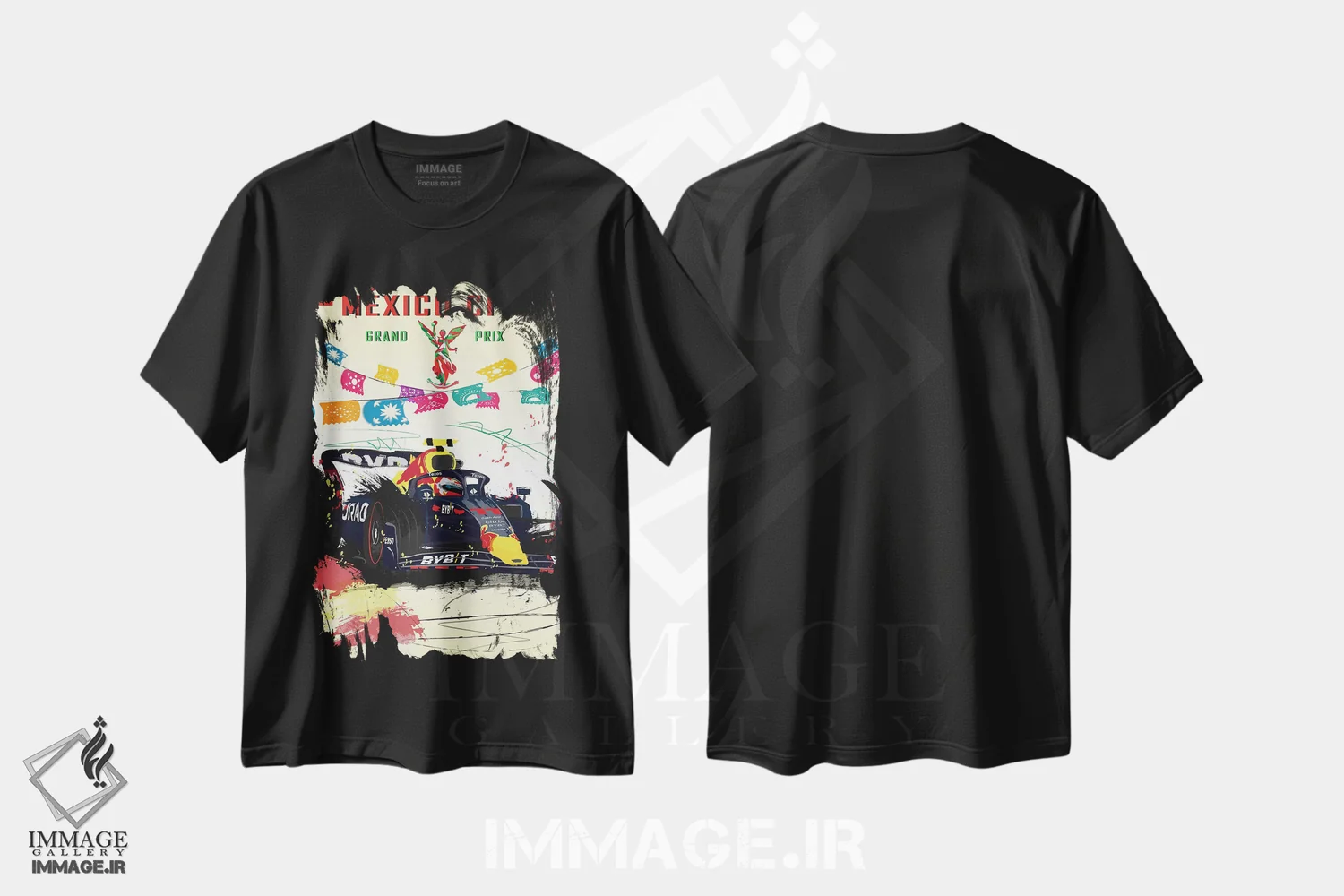 تیشرت مشکی طرح دار پوستر جایزه بزرگ مکزیک سرجیو پرز، فرمول یک، هنر دیجیتال اثر فلای گرافیکس | فروشگاه ایماژ
