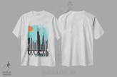 تیشرت سفید طرح دار شیکاگو، آبی آسمانی، تزئینی اثر فلای گرافیکس | فروشگاه ایماژ