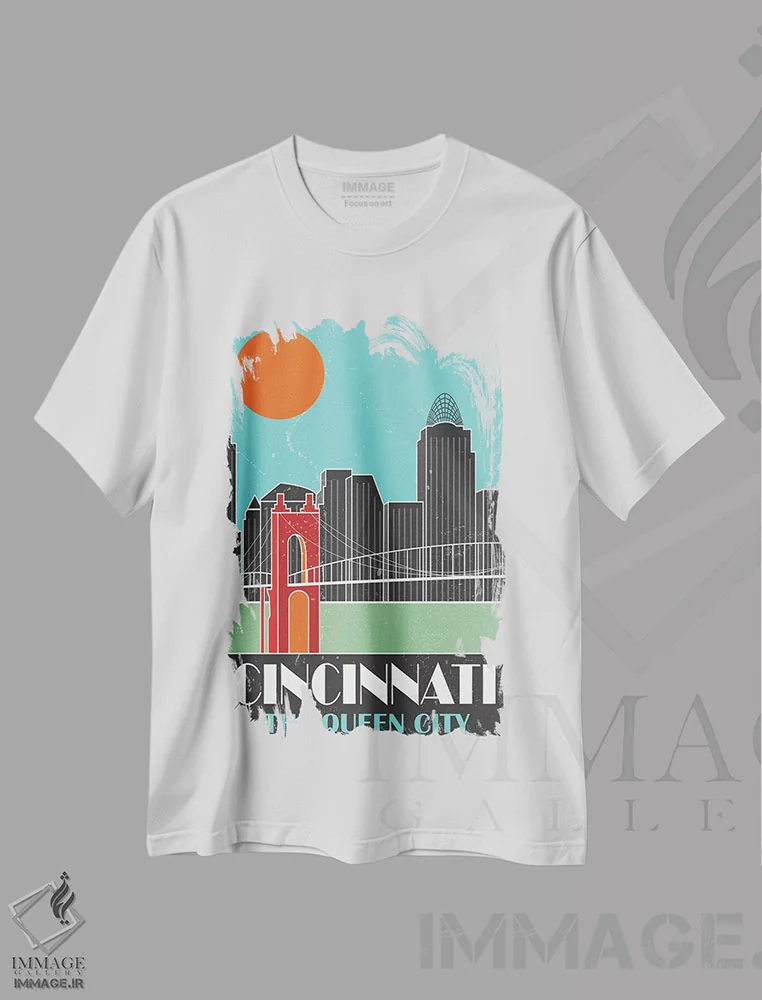 تیشرت سفید طرح دار سینسیناتی، آبی آسمانی، تزئینی اثر فلای گرافیکس | immage.ir