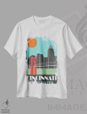 تیشرت سفید طرح دار سینسیناتی، آبی آسمانی، تزئینی اثر فلای گرافیکس | immage.ir
