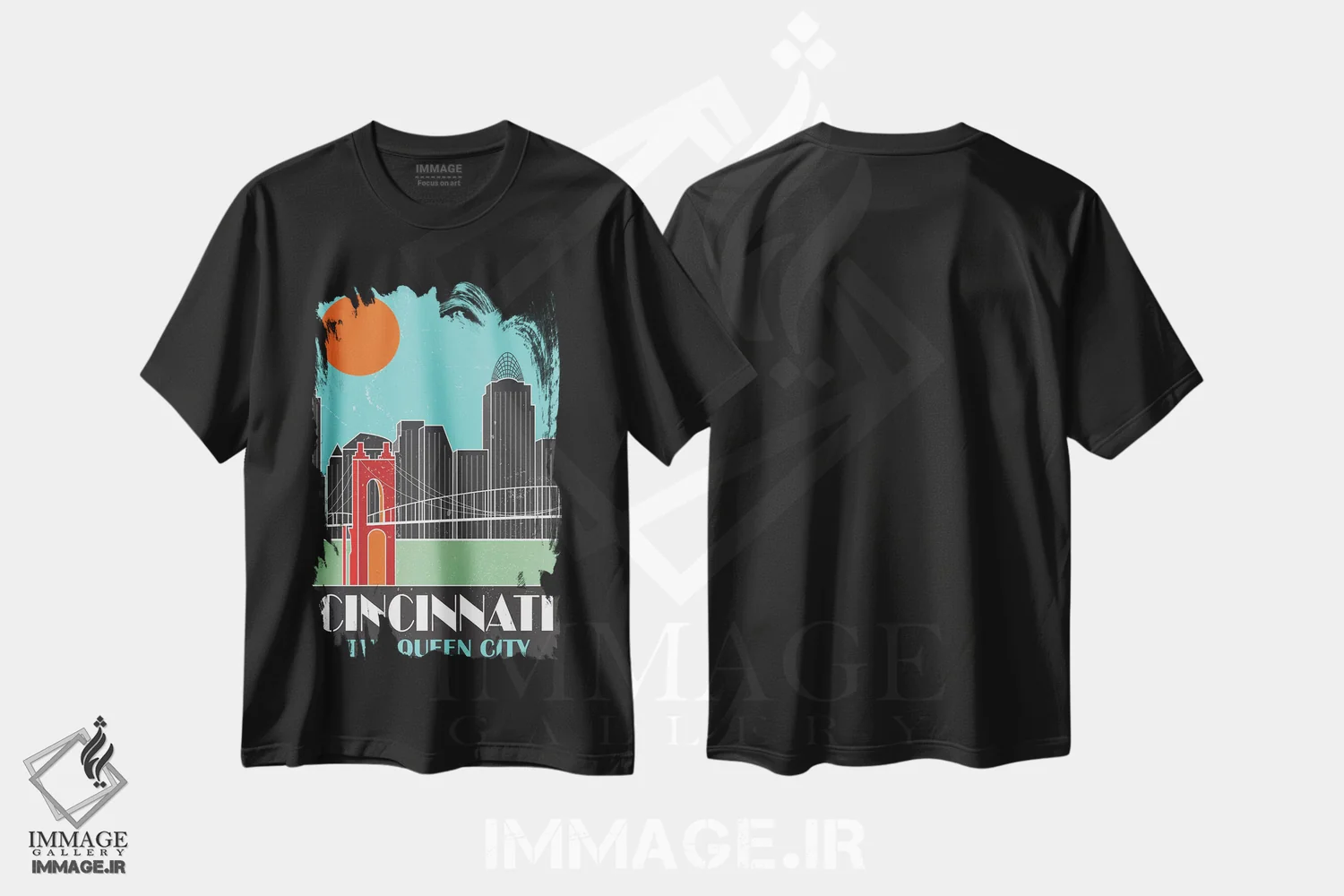 تیشرت مشکی طرح دار سینسیناتی، آبی آسمانی، تزئینی اثر فلای گرافیکس | فروشگاه ایماژ