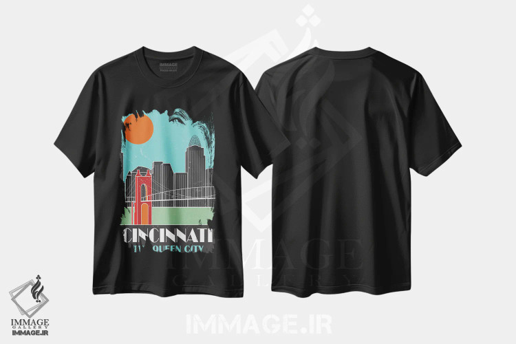 تیشرت مشکی طرح دار سینسیناتی، آبی آسمانی، تزئینی اثر فلای گرافیکس | فروشگاه ایماژ