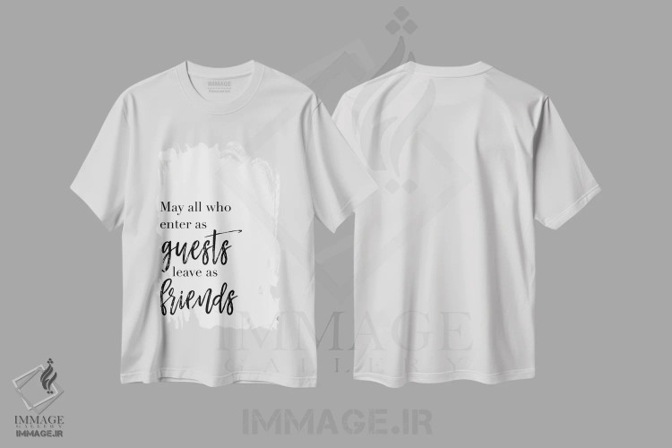تیشرت سفید طرح دار مهمانان و دوستان، تزئینی اثر فِرفولی مید کرییشنز | immage.ir