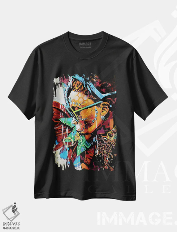 تیشرت مشکی طرح دار اضطرار زرد، هنر آمریکایی آفریقایی تبار اثر فرنان مورا | فروشگاه ایماژ