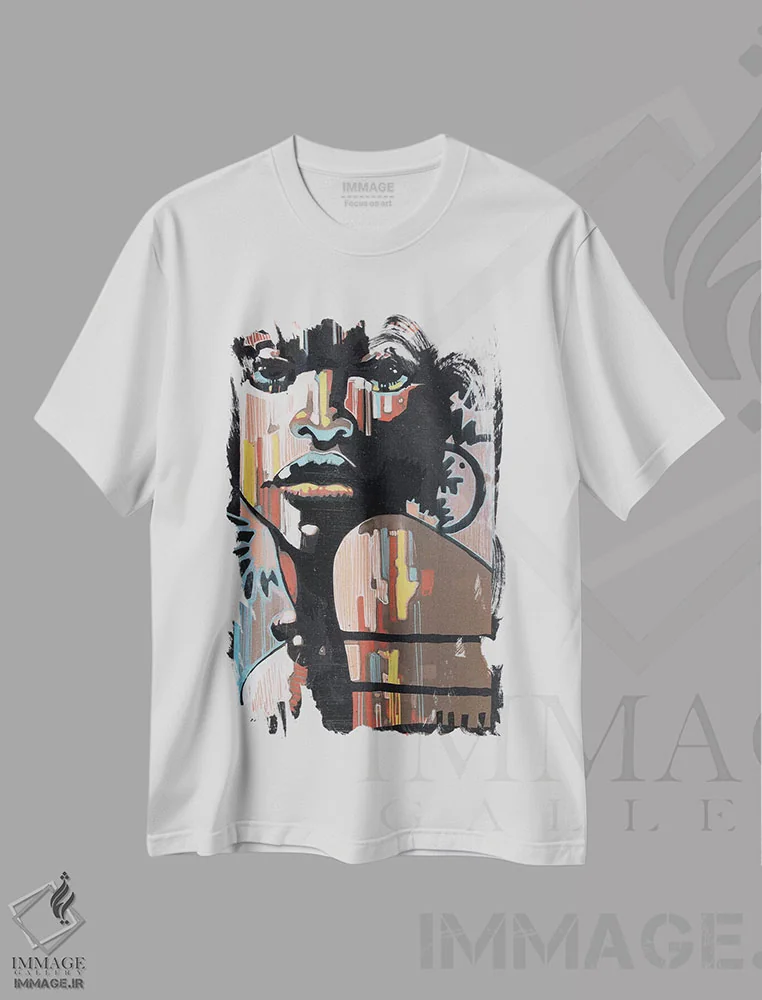 تیشرت سفید طرح دار جاز در تاریکی، هنر آمریکایی آفریقایی تبار اثر فرنان مورا | فروشگاه ایماژ