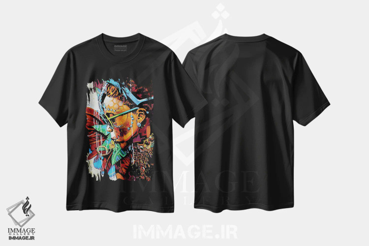 تیشرت مشکی طرح دار اضطرار زرد، هنر آمریکایی آفریقایی تبار اثر فرنان مورا | فروشگاه ایماژ