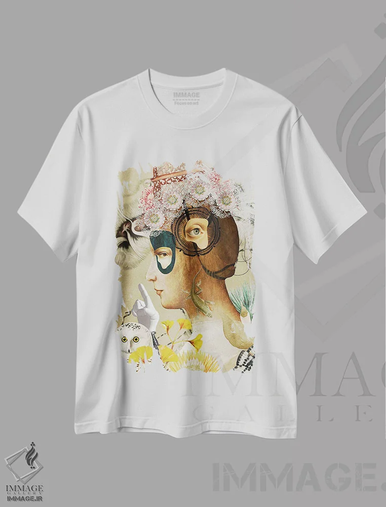 تیشرت سفید طرح دار خورشید خاموش، هنر فاخر معاصر اثر فن د فانتستیکا | فروشگاه ایماژ
