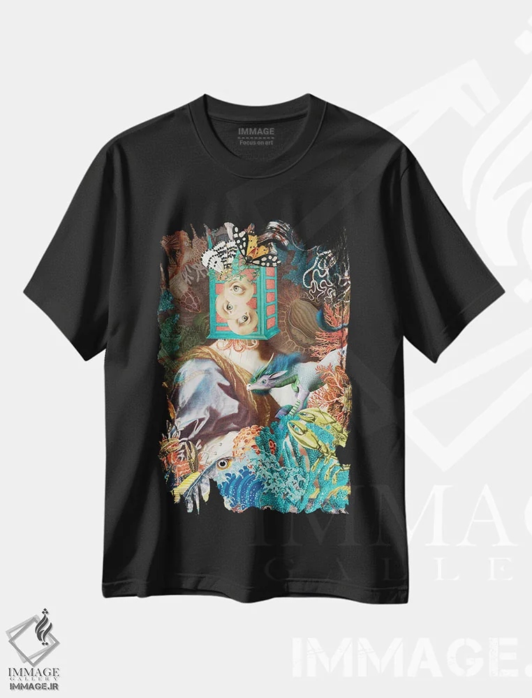 تیشرت مشکی طرح دار فانتزی زیر دریا، هنر فاخر معاصر اثر فن د فانتستیکا | immage.ir
