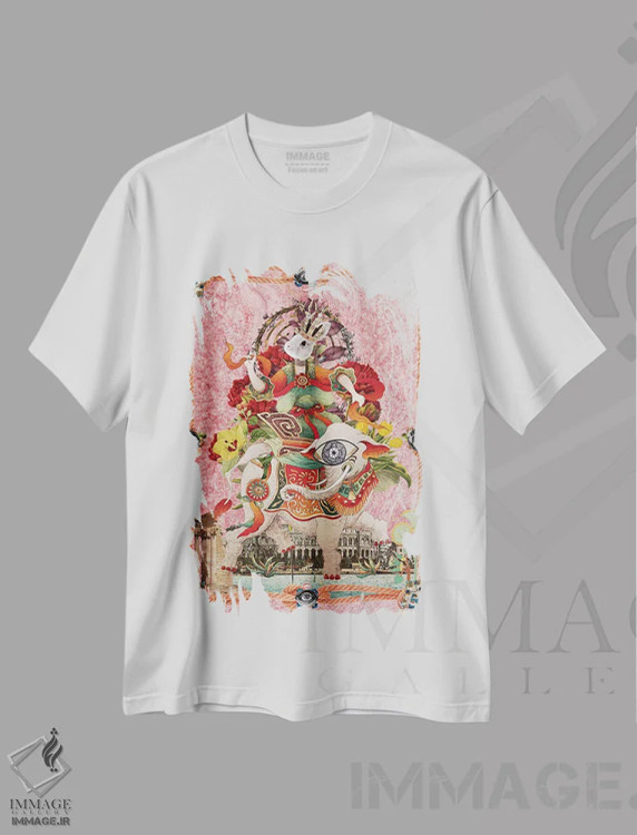 تیشرت سفید طرح دار شوالیه نامرئی، هنر فاخر معاصر اثر فن د فانتستیکا | فروشگاه ایماژ