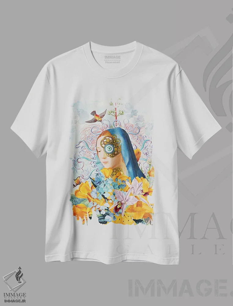 تیشرت سفید طرح دار بهار بیدار می شود، هنر فاخر معاصر اثر فن د فانتستیکا | immage.ir