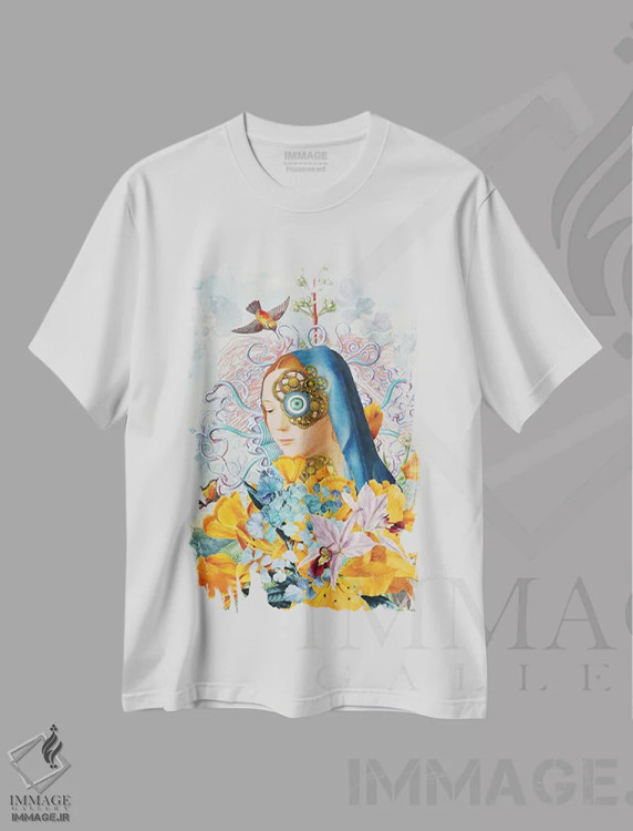 تیشرت سفید طرح دار بهار بیدار می شود، هنر فاخر معاصر اثر فن د فانتستیکا | immage.ir