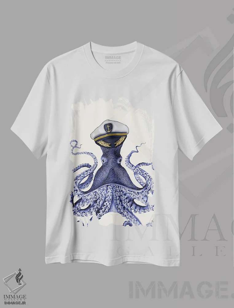 تیشرت سفید طرح دار کاپیتان اختاپوس، هنر دیجیتال اثر فب فانکی | فروشگاه ایماژ