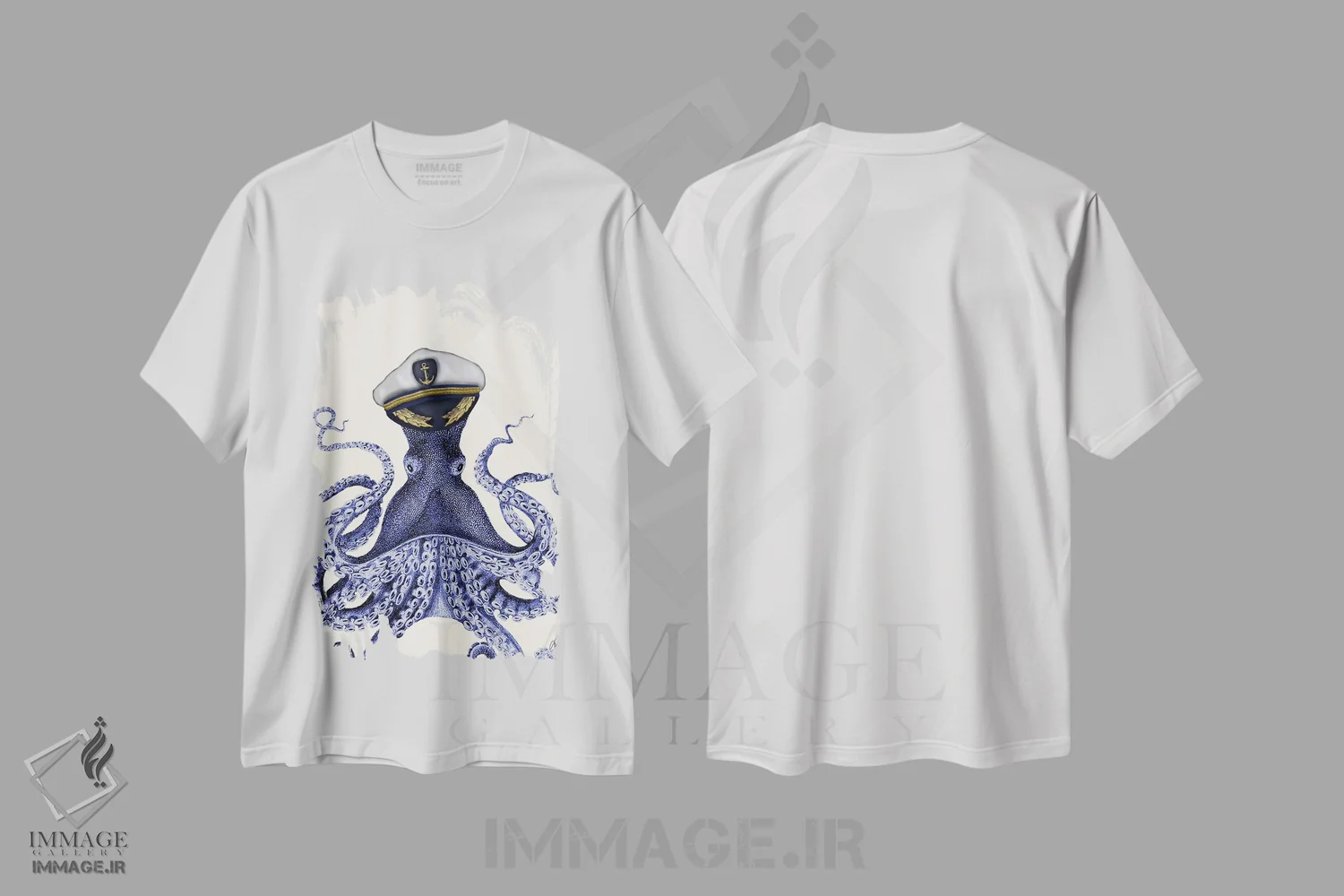 تیشرت سفید طرح دار کاپیتان اختاپوس، هنر دیجیتال اثر فب فانکی | فروشگاه ایماژ