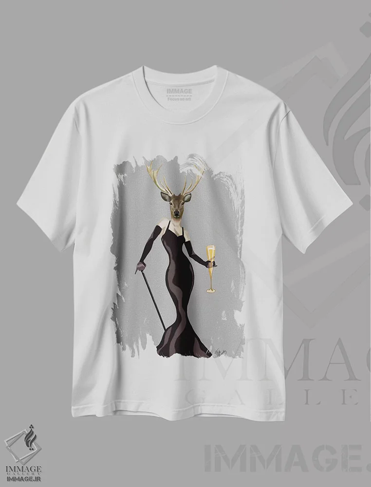تیشرت سفید طرح دار گوزن شیک پوش سیاه، هنر دیجیتال اثر فب فانکی | immage.ir