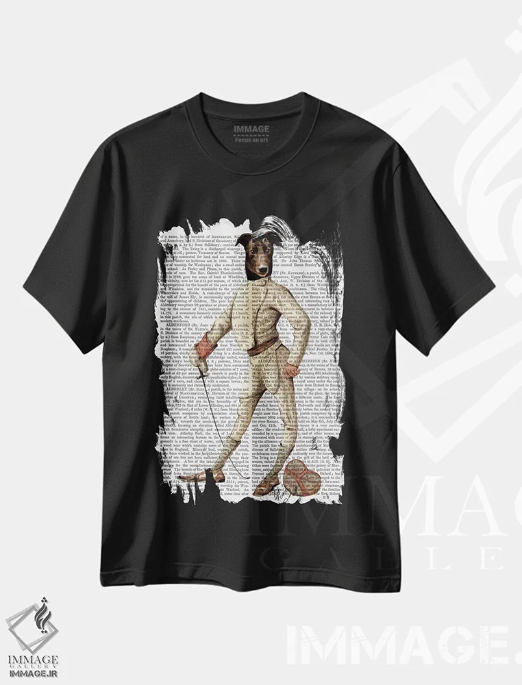 تیشرت مشکی طرح دار سگ گری هاوند شمشیرباز با لباس کرمی، هنر دیجیتال اثر فب فانکی | فروشگاه ایماژ