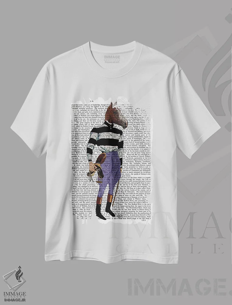 تیشرت سفید طرح دار سوار اسب مسابقه، هنر دیجیتال اثر فب فانکی | فروشگاه ایماژ