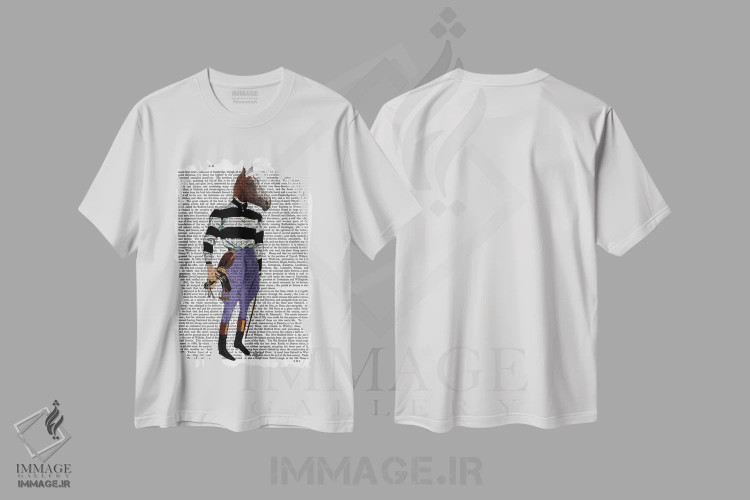 تیشرت سفید طرح دار سوار اسب مسابقه، هنر دیجیتال اثر فب فانکی | فروشگاه ایماژ