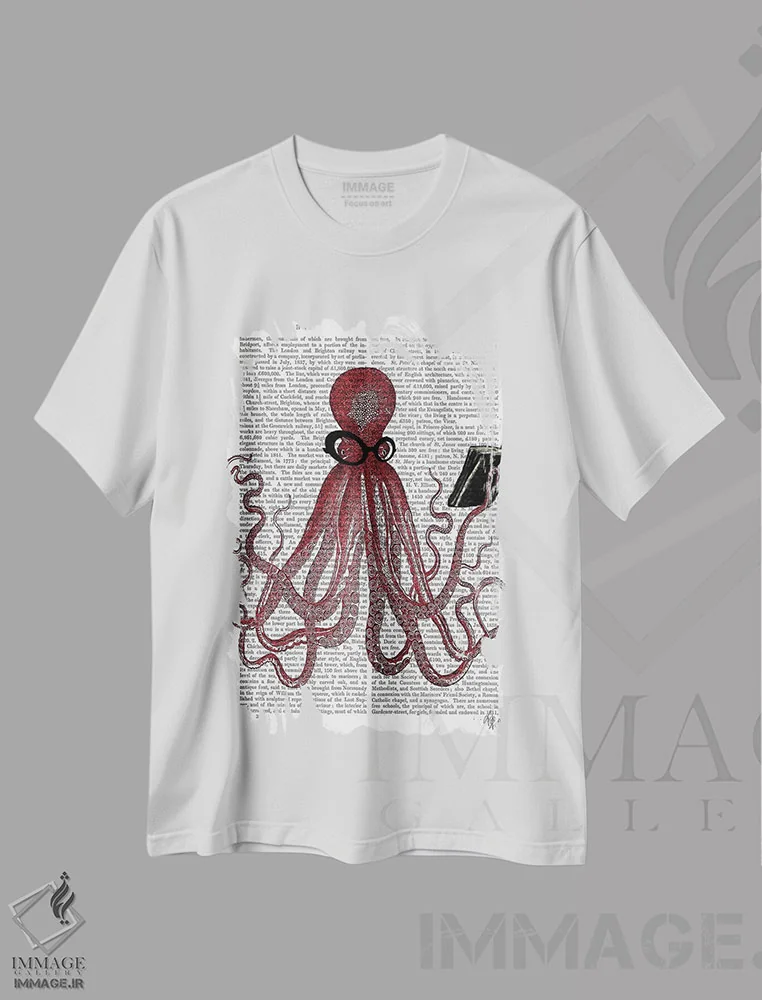 تیشرت سفید طرح دار اختاپوس باهوش، تزئینی اثر فب فانکی | immage.ir
