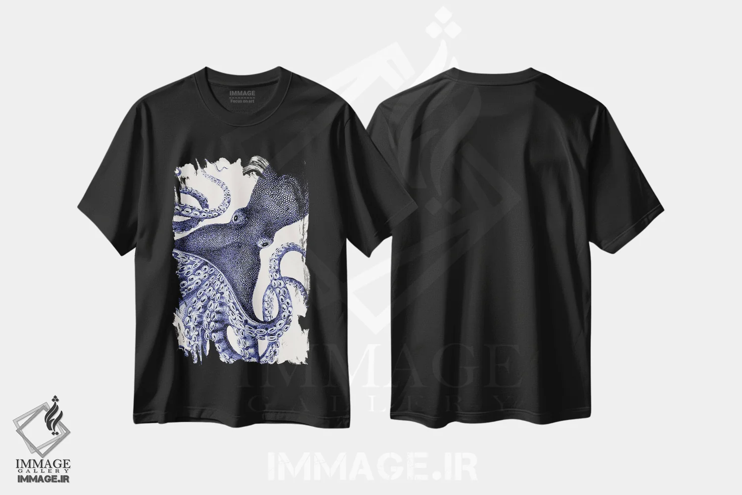 تیشرت مشکی طرح دار منظره اختاپوس آبی، دکور ساحلی اثر فب فانکی | immage.ir