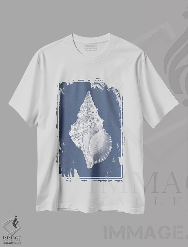 تیشرت سفید طرح دار ترکیب دریایی سفید بر آبی نیلی ۳، تزئینی اثر فب فانکی | immage.ir