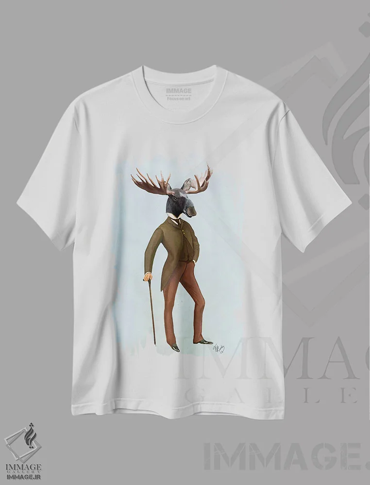 تیشرت سفید طرح دار گوزن شمالی کت وشلواری، هنر دیجیتال اثر فب فانکی | فروشگاه ایماژ